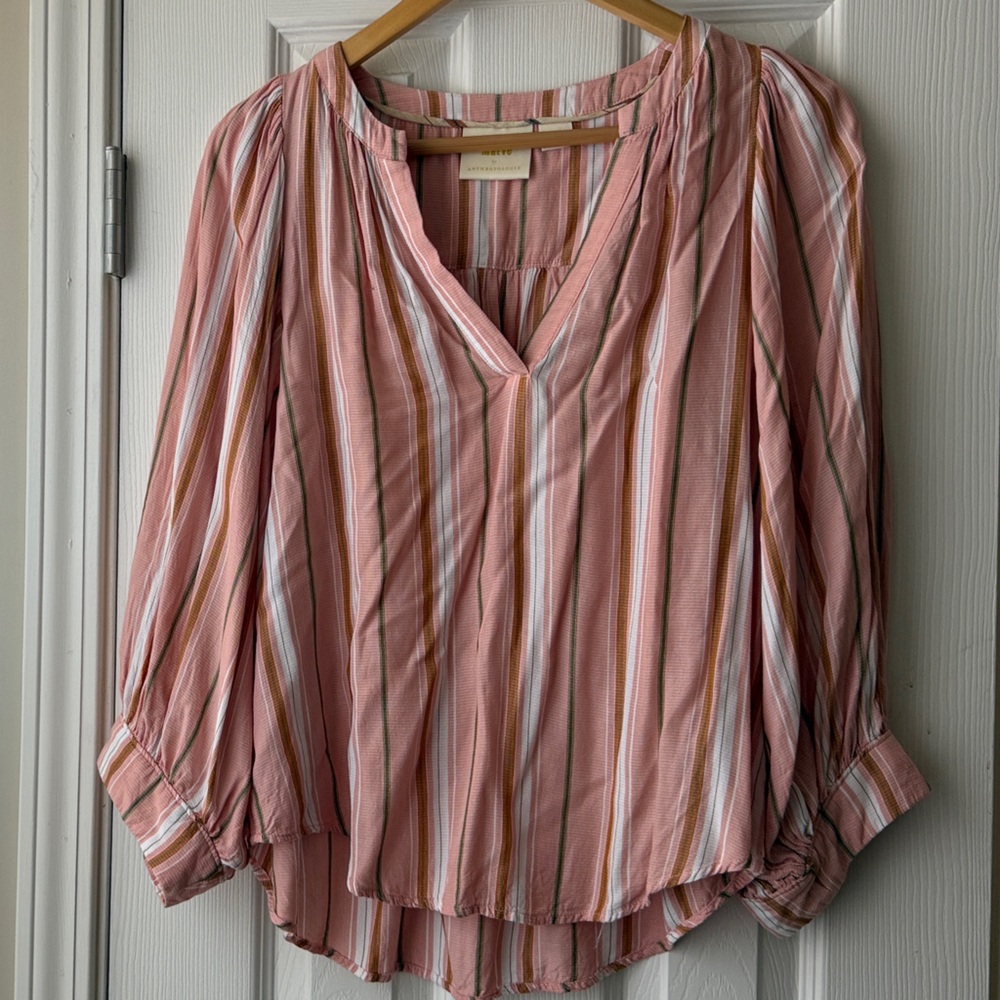 Anthropologie Striped Pink Blouse